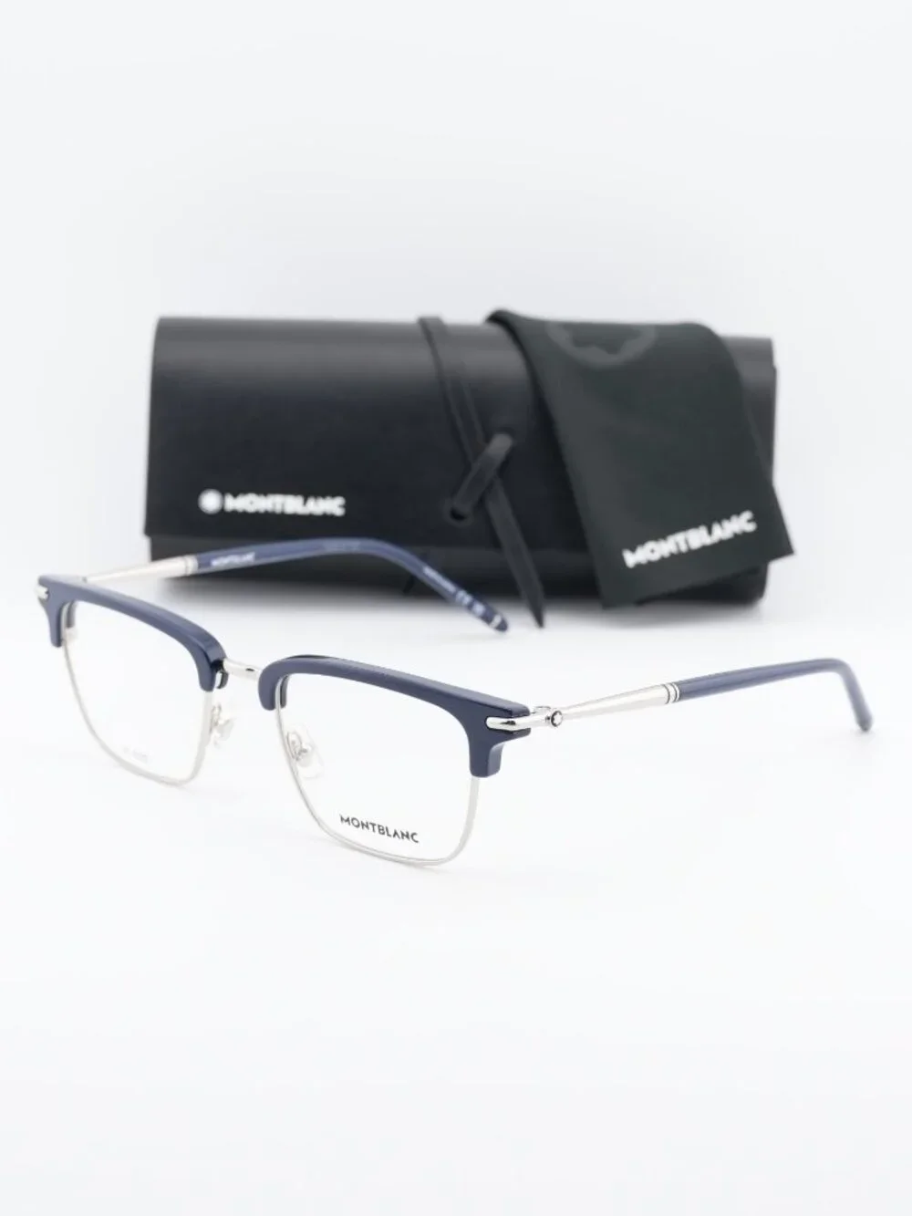 Montblanc MB0243O 002 Browline Eyeglasses 52mm – Blue / Silver